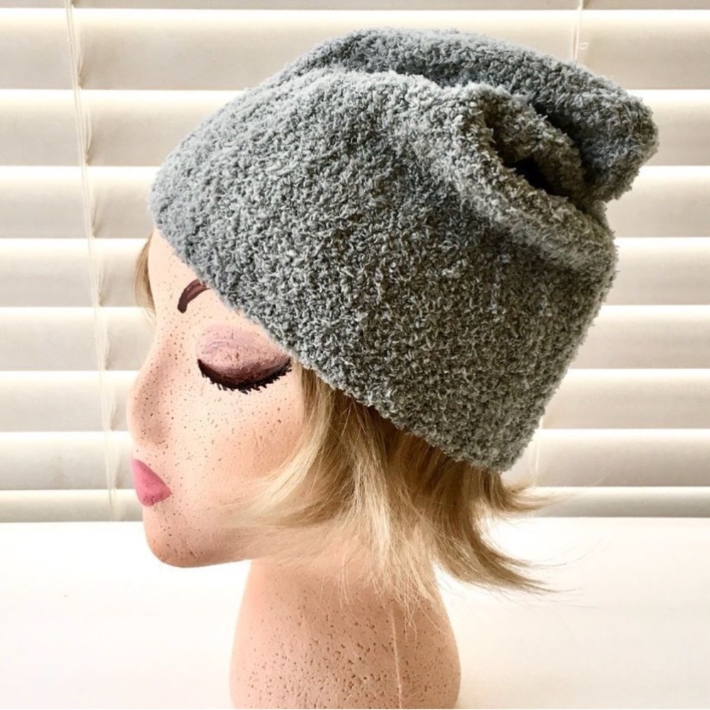 Chenille Ribbed Stretch Poly Soft Cozy Gray Beanie Winter Hat